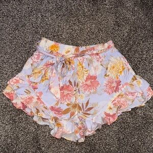 Mustard Seed Floral Ruffle Shorts - Pink and Yellow
